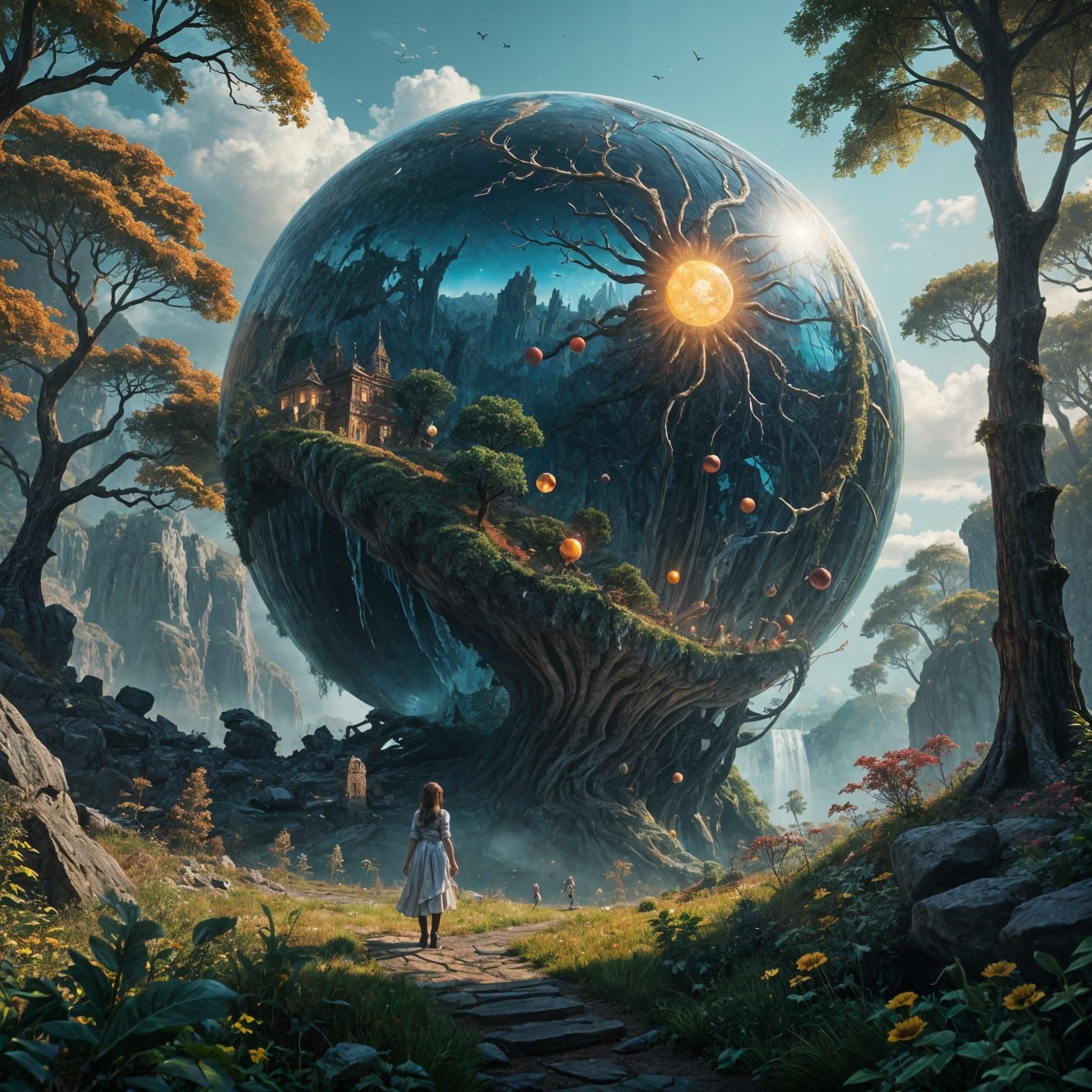 Whimsical Playground Scene in Vibrant Fantasy Style