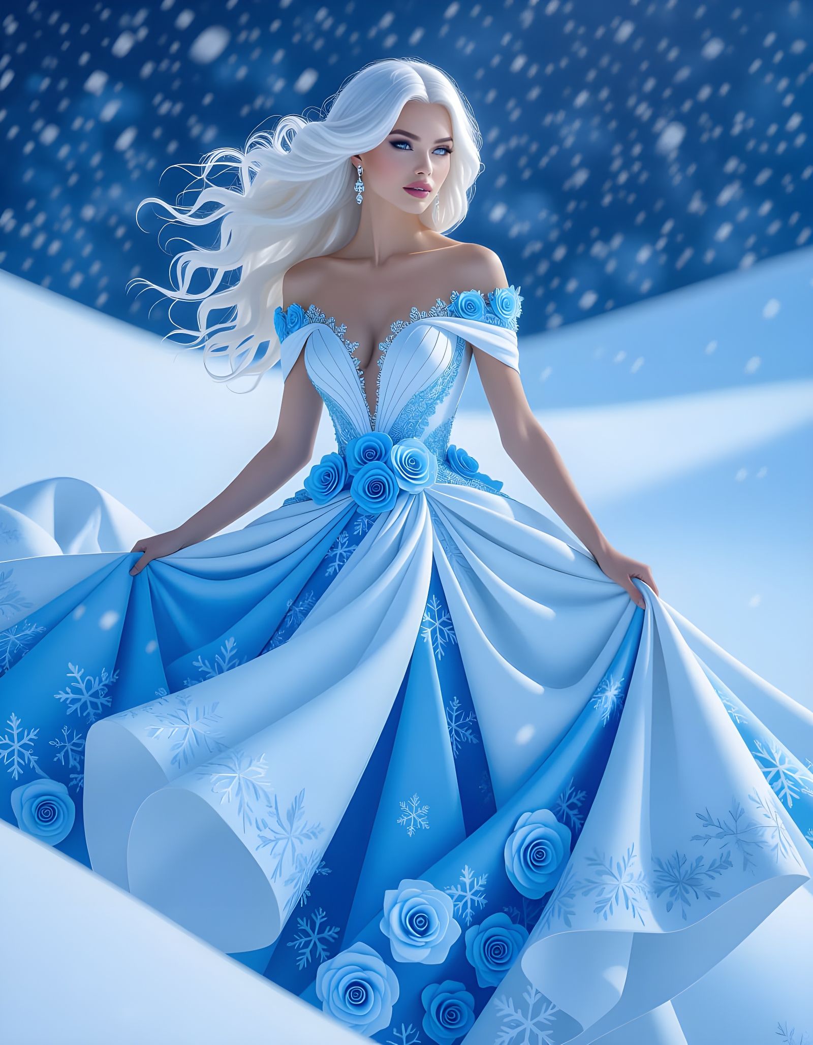 Elegant Woman in Blizzard Haute Couture