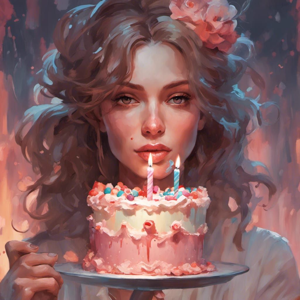 Romantic Portrait of Woman Eating Cake, Art Nouveau Style