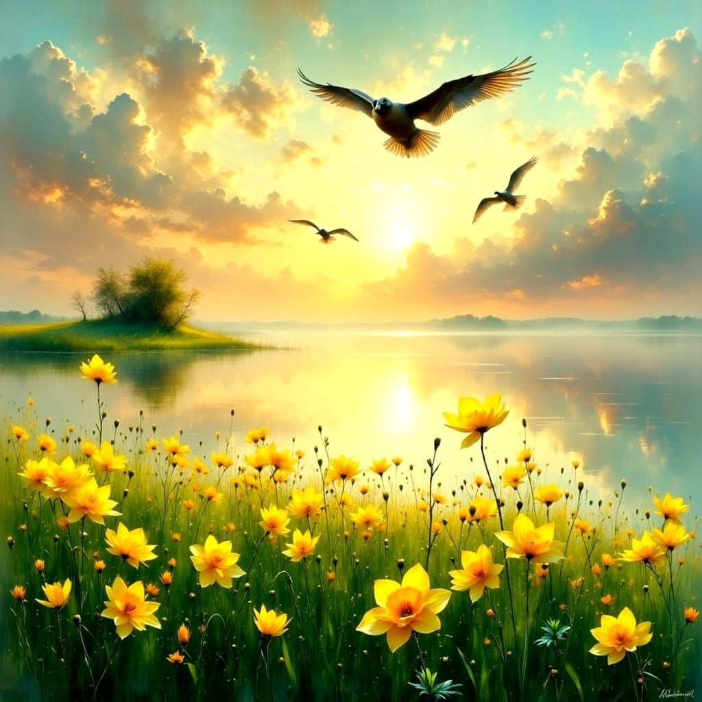 Spring Daffodils in Serene Canadian Landscape