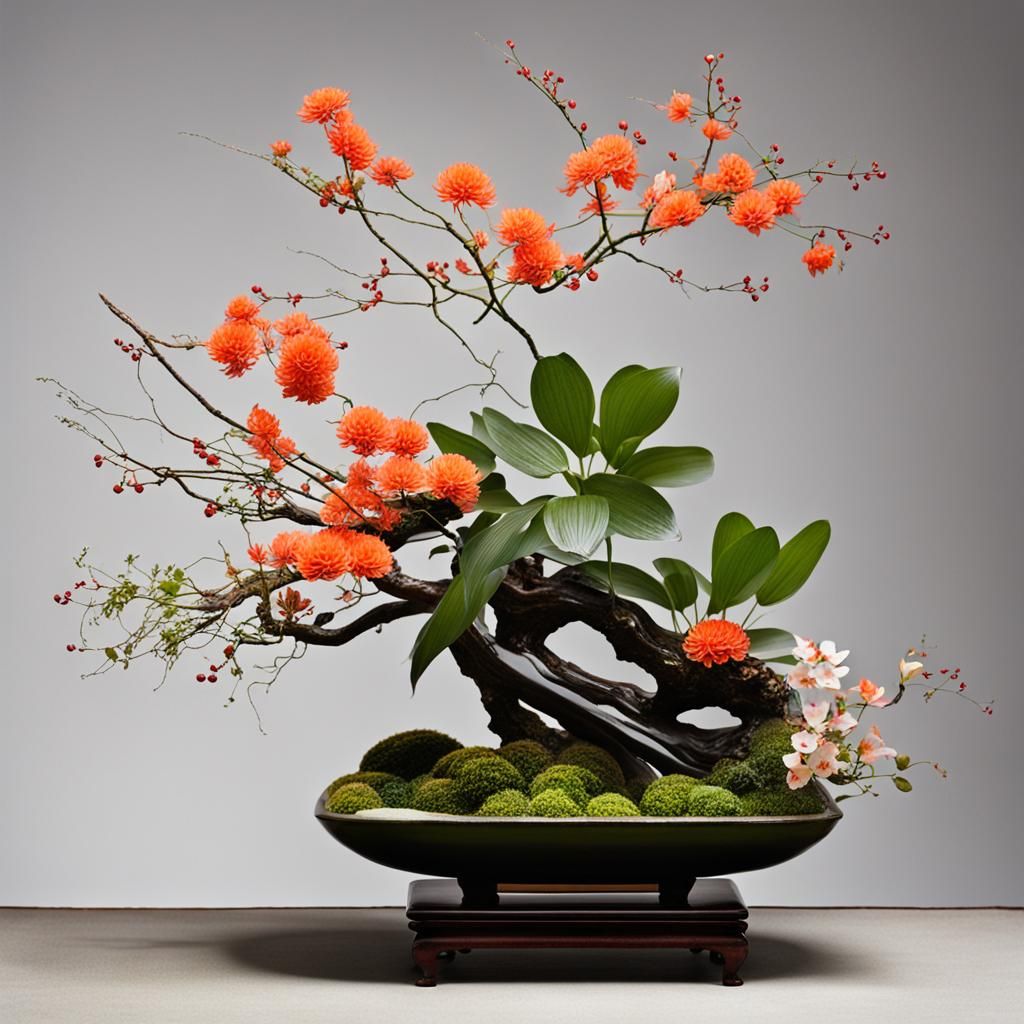 Modern Ikebana Flower Arrangement