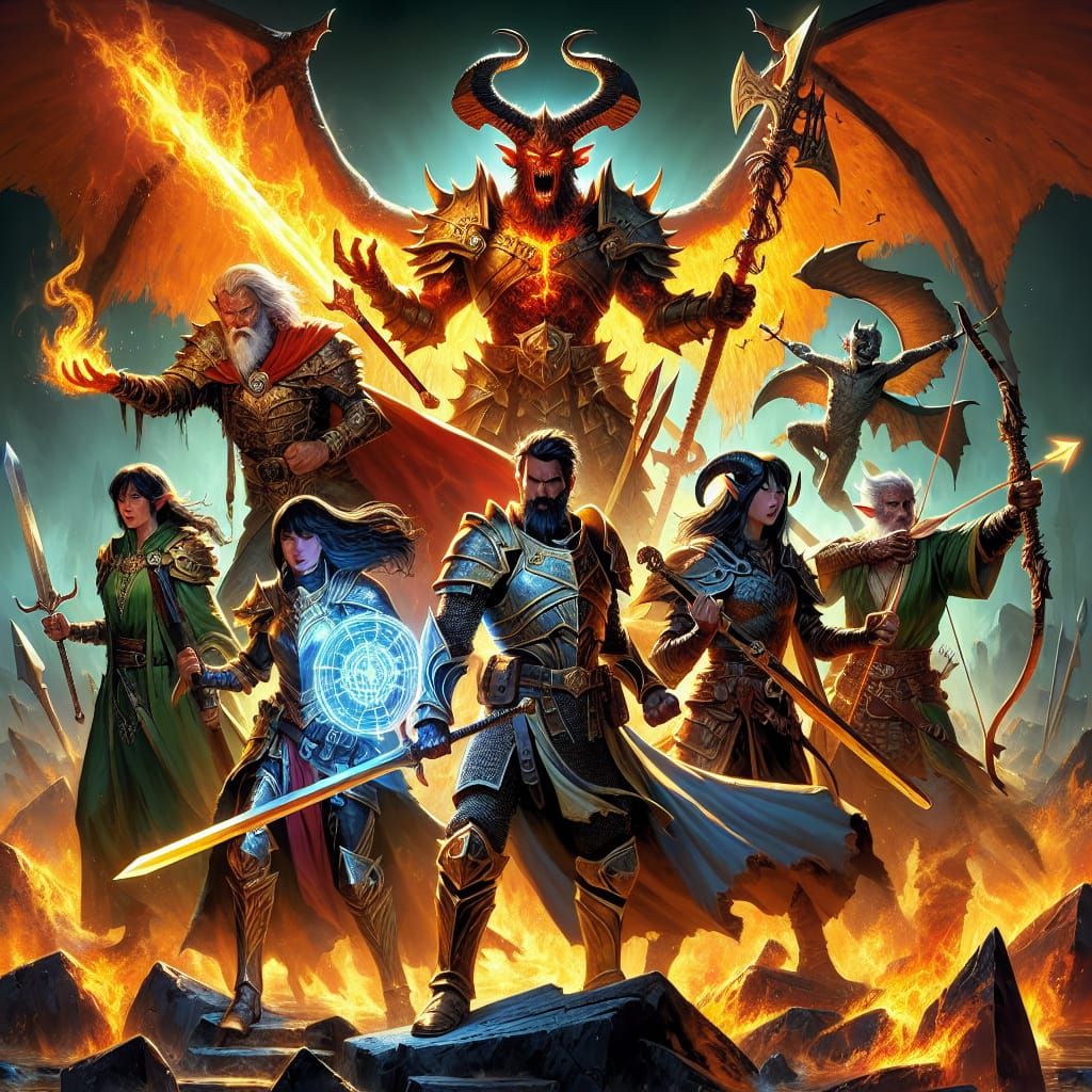 Heroic Squad Confronts Demon Lord on Battlefield