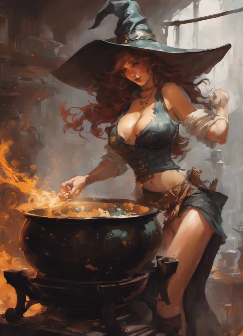 Canadian Pin-up Witch Stirring Cauldron