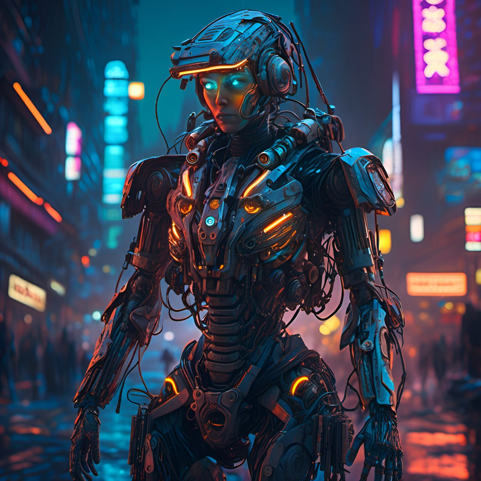 Futuristic Cyborg Soldier in Cyberpunk Style