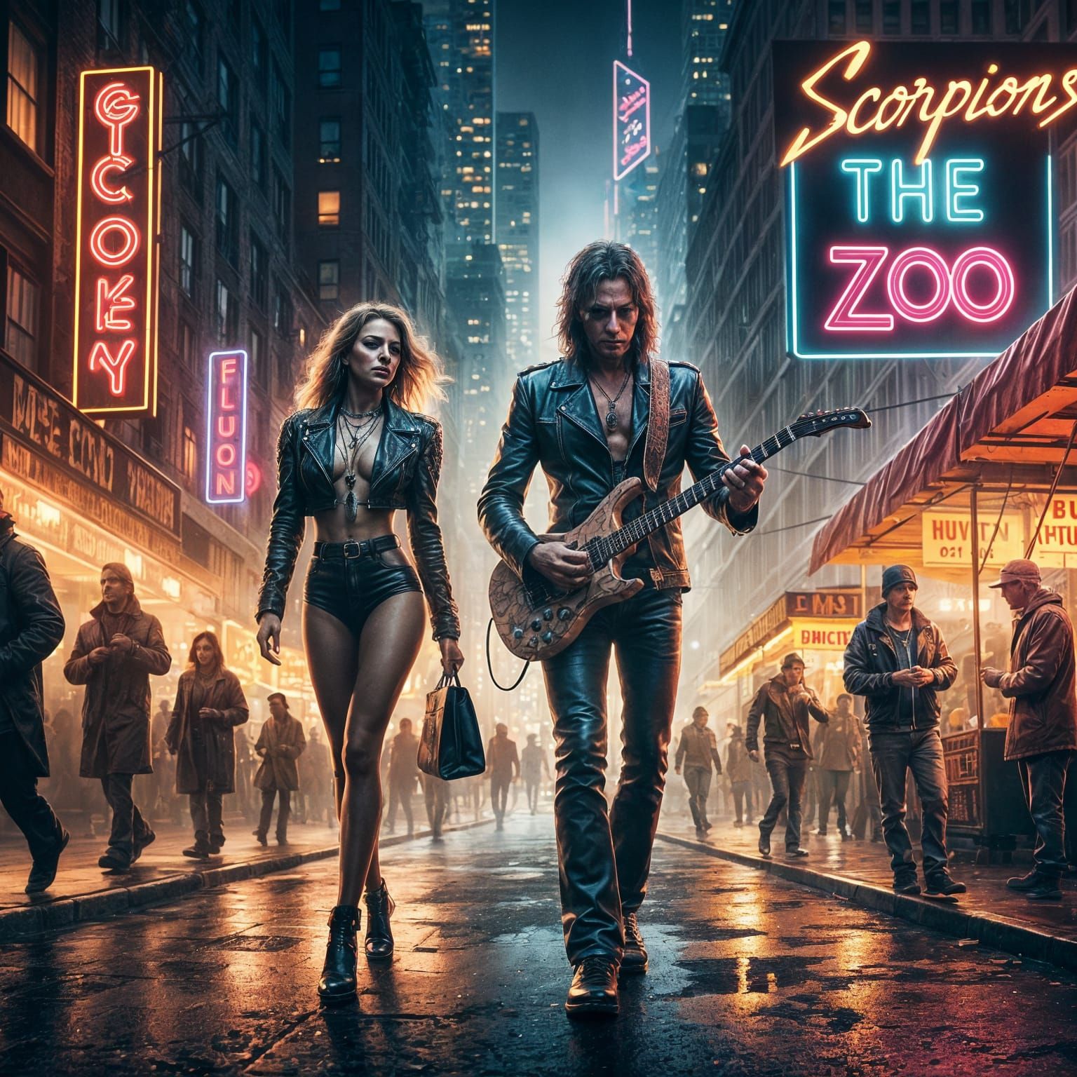 Rockstar Strolls 42nd Street in Neon-Lit New York City