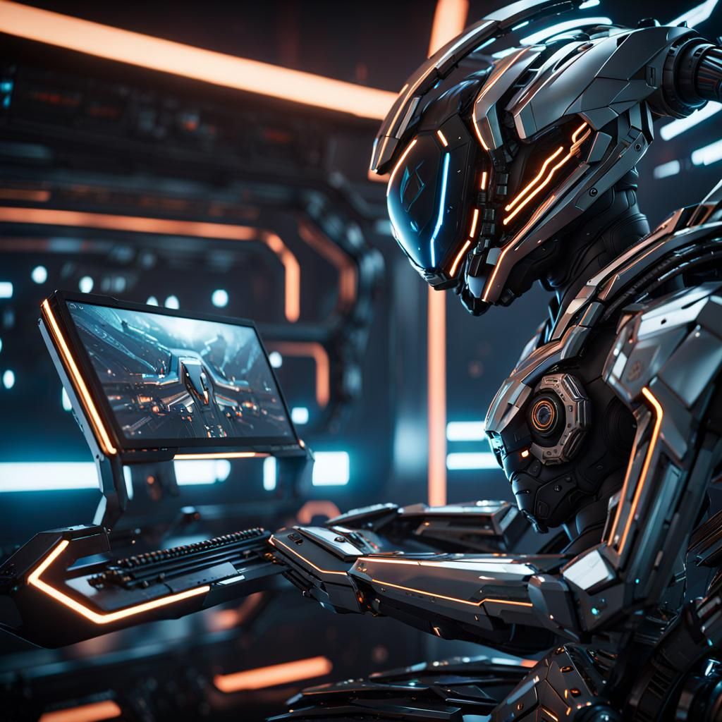 Futuristic Gaming Computer with Intricate Mech Details