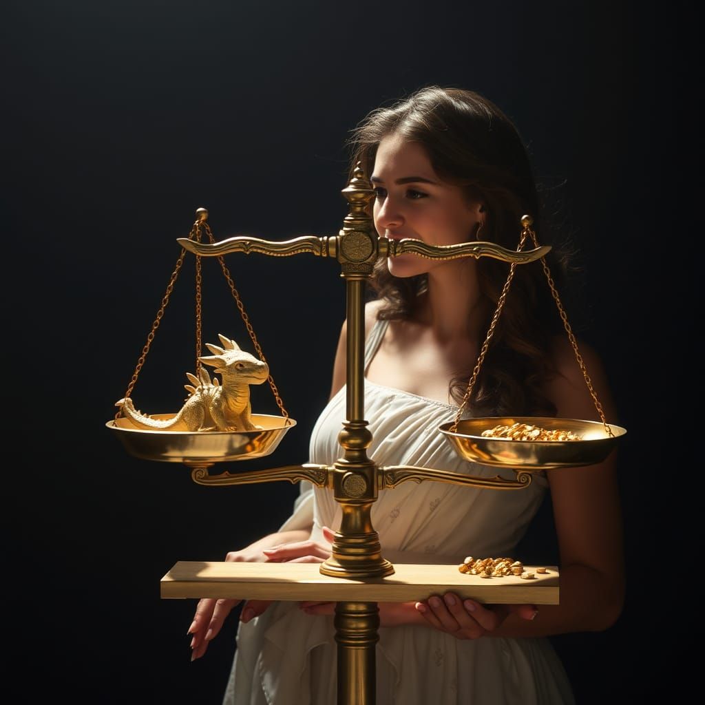 Woman with Dragon and Gold on Scale