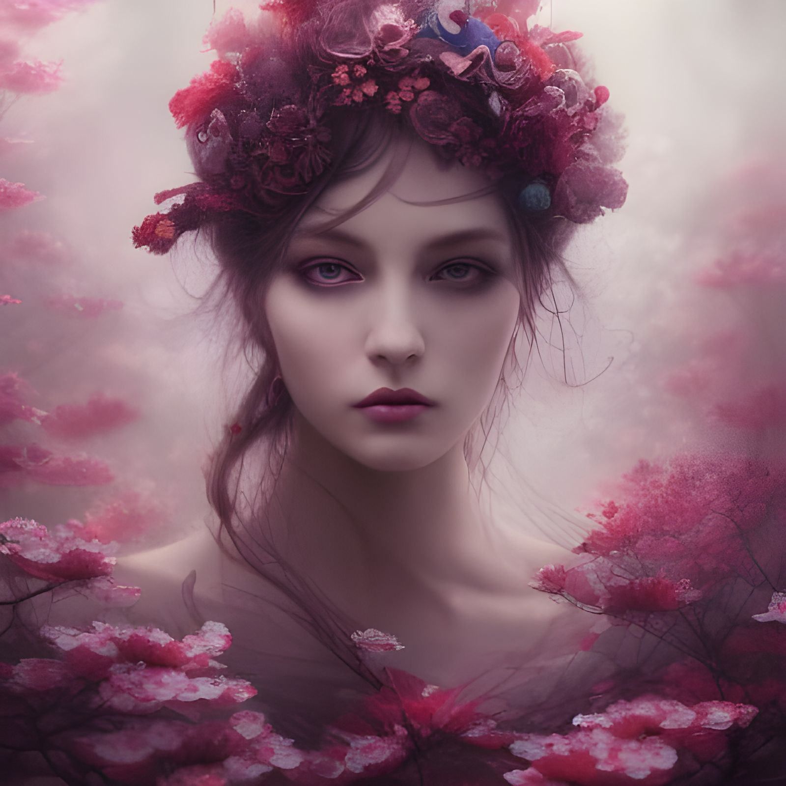 Detailed Portrait of a Queen with Cherry Blossoms