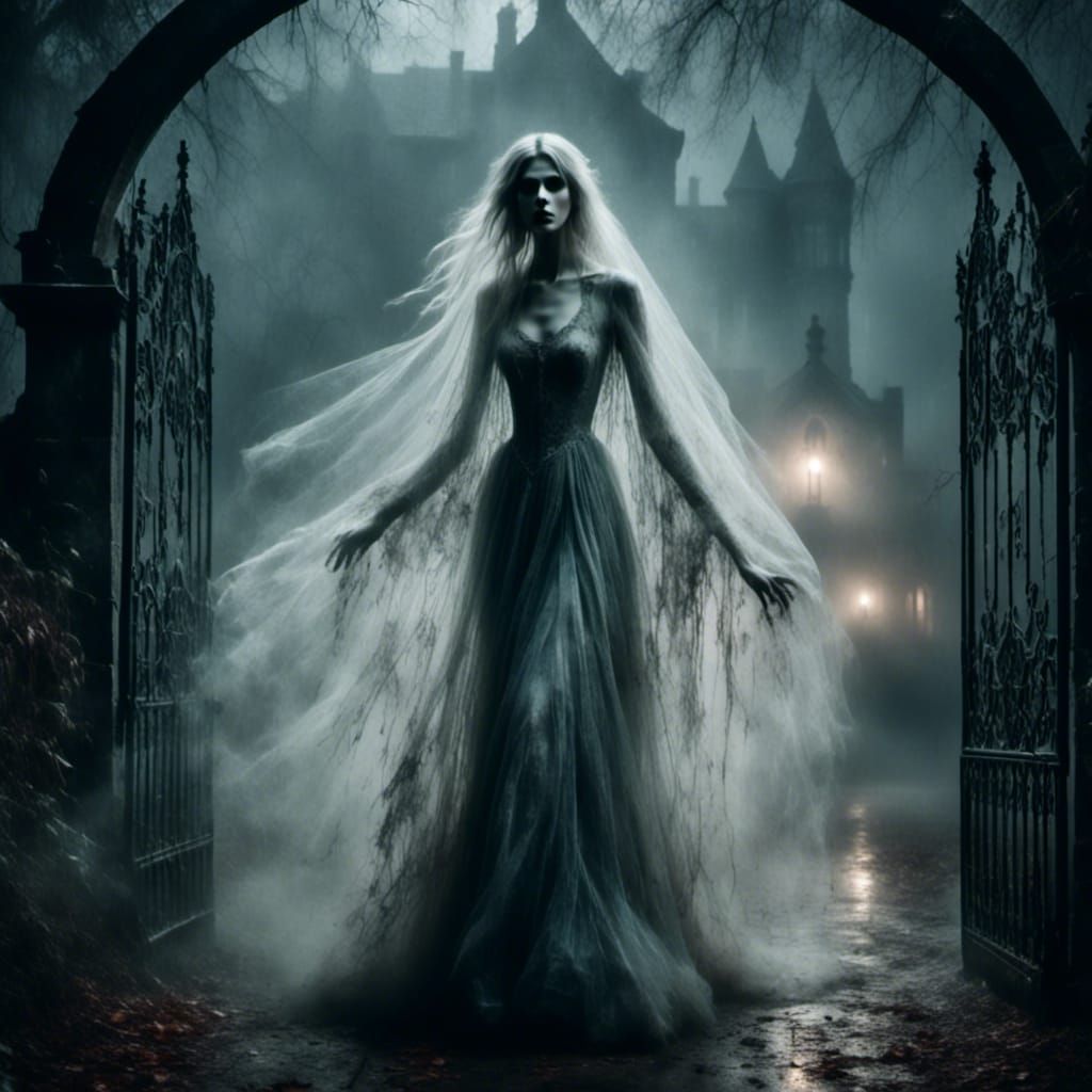 Ghostly Victorian Spirit at Mansion Gate