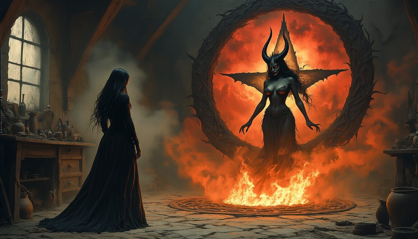 Dark Fantasy Witch Conjures a Demon in Ink