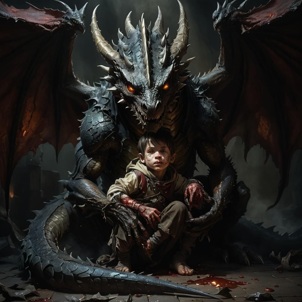 Undead Dragon's Mercy: A Dark Fantasy Scene