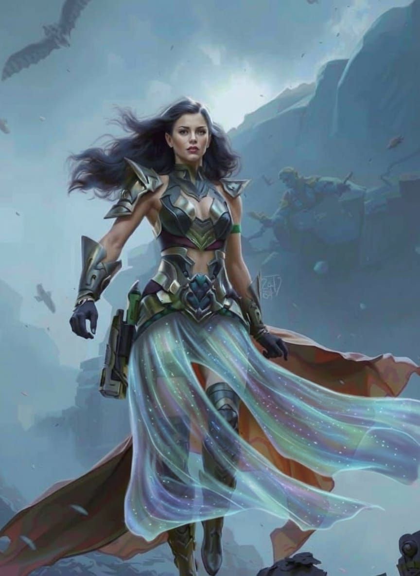 Ethereal Warrior Woman's Face Blended with Warrior Skirt