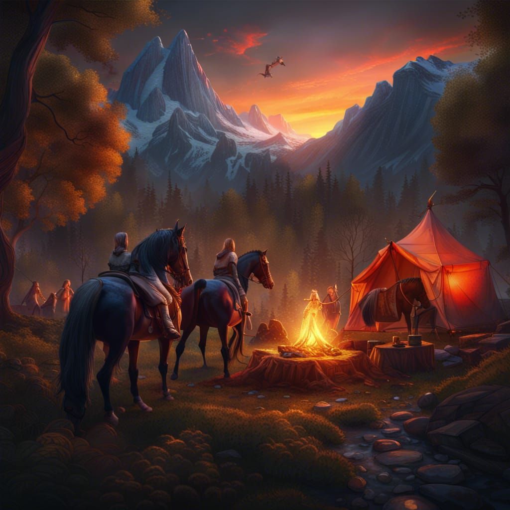 Knights Camping in Forest at Sunset: Fantasy Adventure