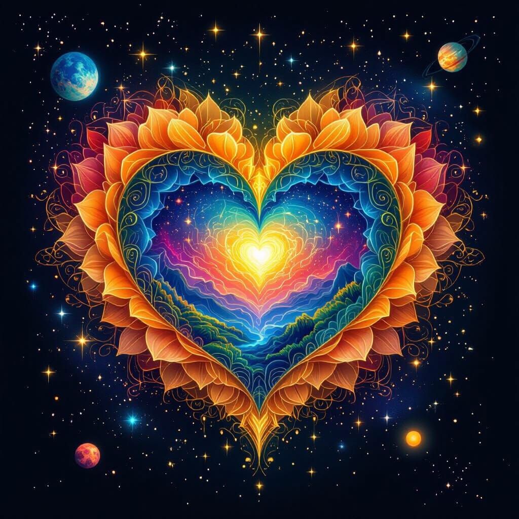 Vibrant Cosmic Mandala with Fantasy Landscapes