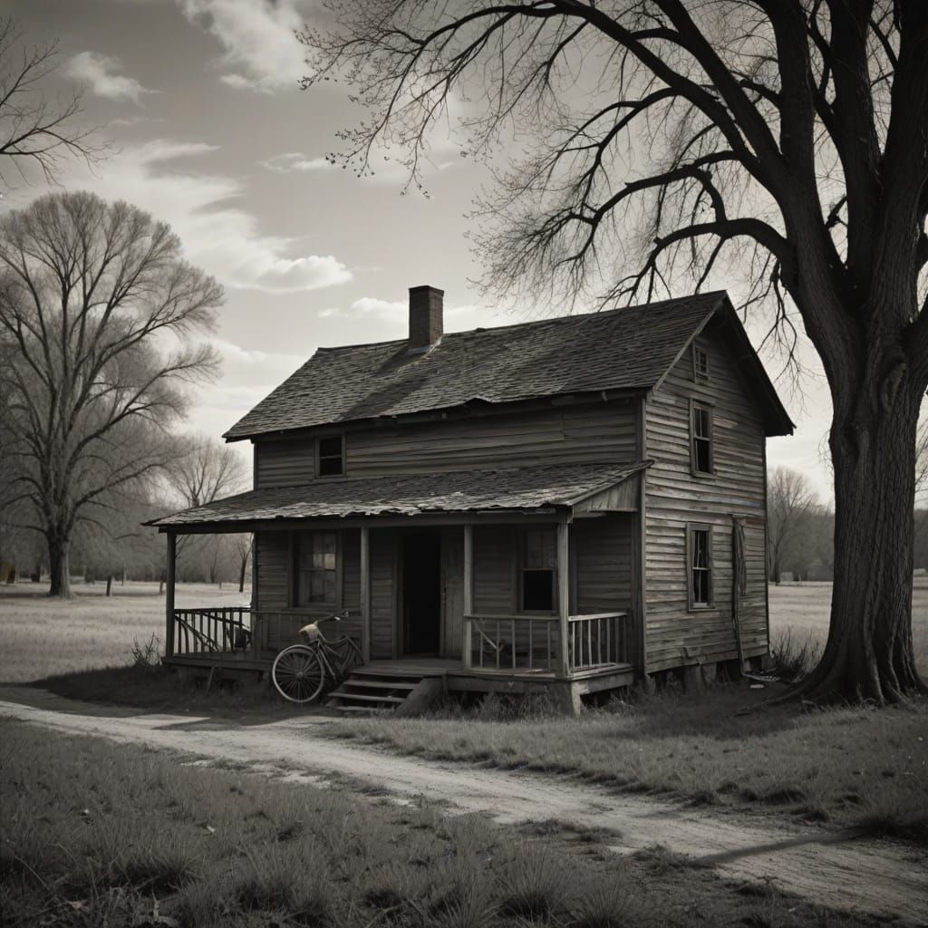 Gritty Abandoned Shack House in Black and White