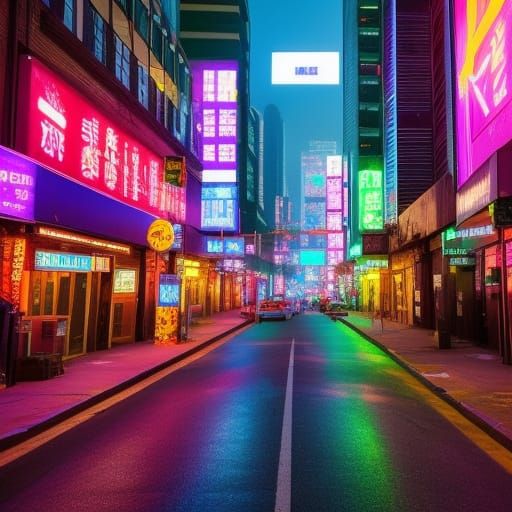 Cyberpunk City Street with Crying Cyborg Woman