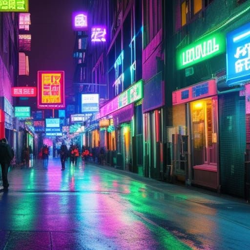 Cyberpunk City Street with Crying Cyborg Woman