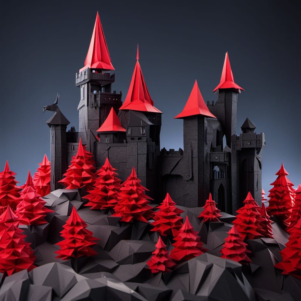 Scary Black and Red Origami Castle