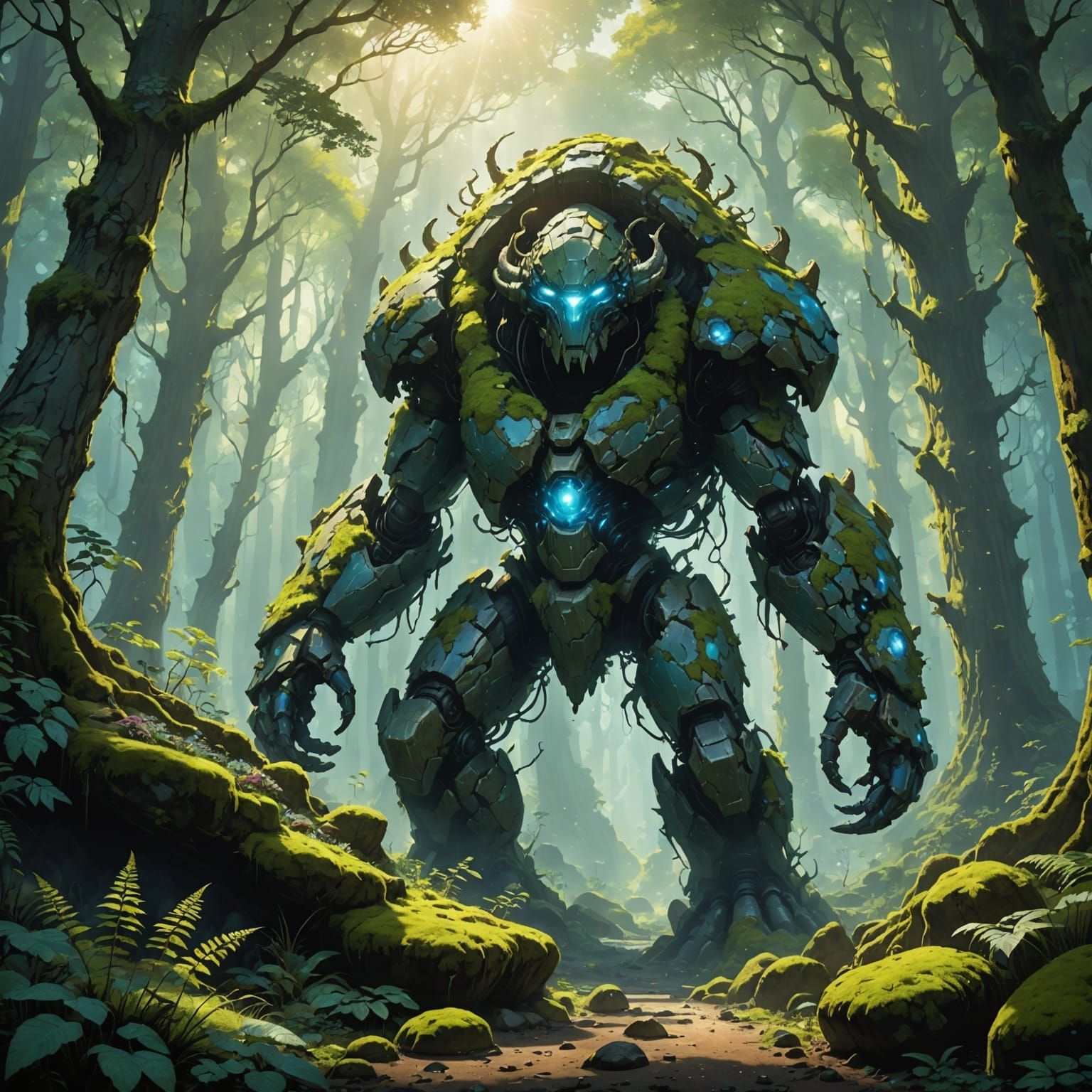 Ancient Earth Elemental in Sun-Dappled Forest