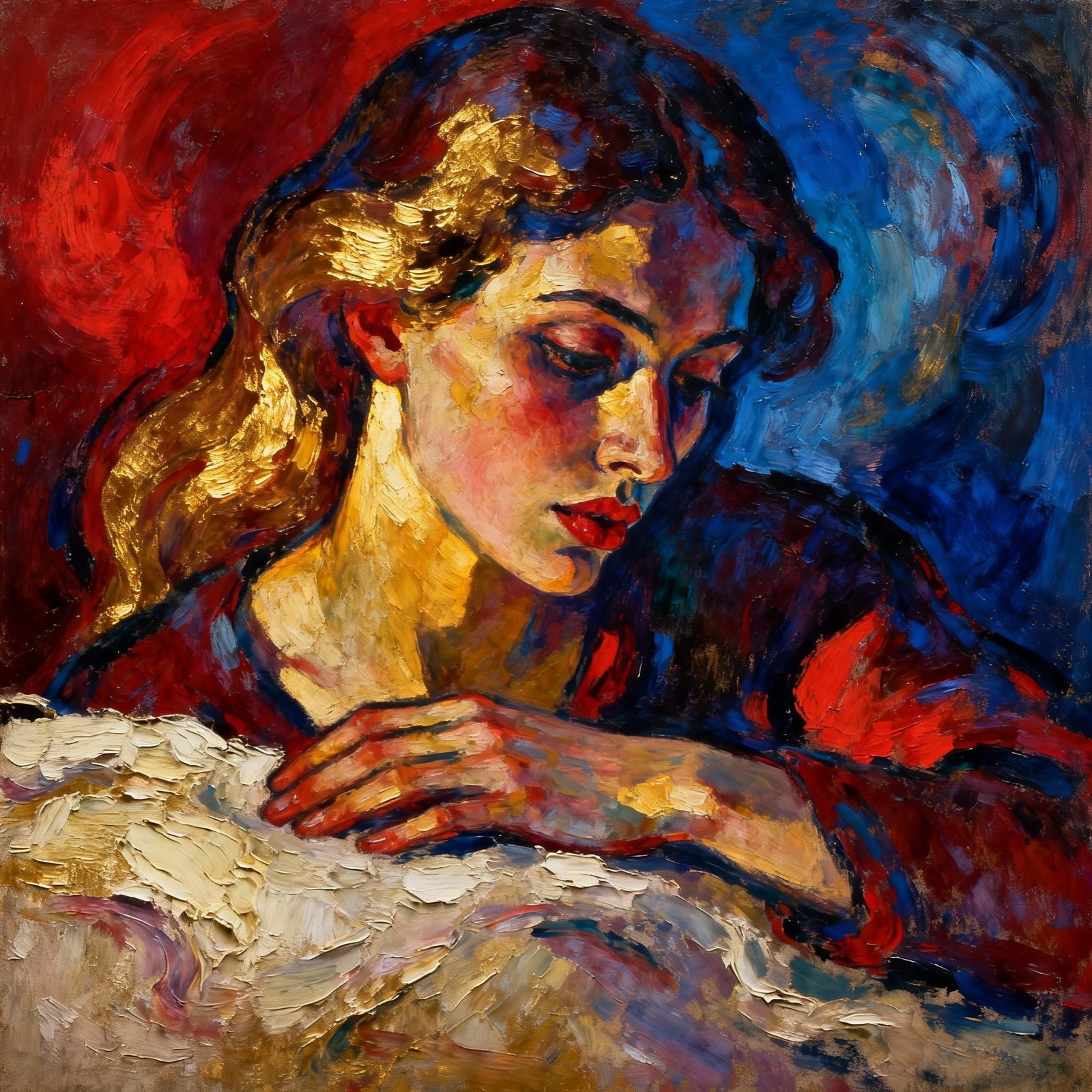 Expressive Oil Portrait of a Contemplative Woman