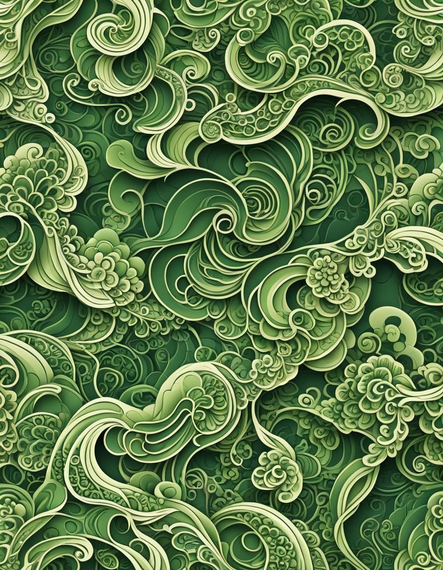 Japanese Matcha Tea with Abstract Fractal Design