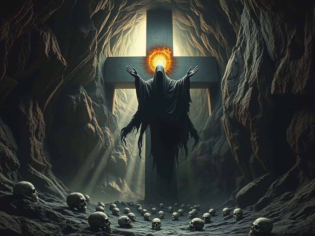 Surreal Cavern with Geometric Opening in Expressionist Style