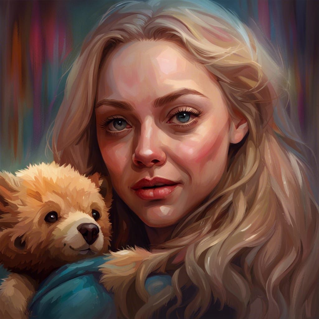 Amanda Seyfried Portrait with Teddy Bear