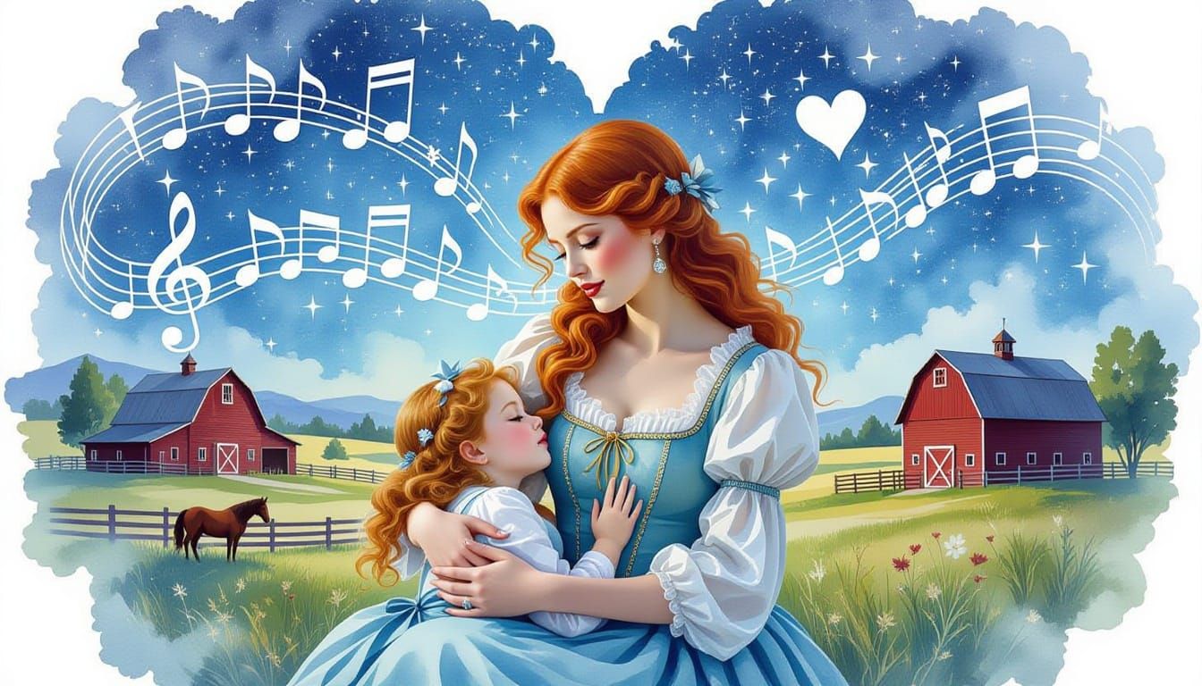 Mother Sings Lullaby to Daughter Amidst Starry Night