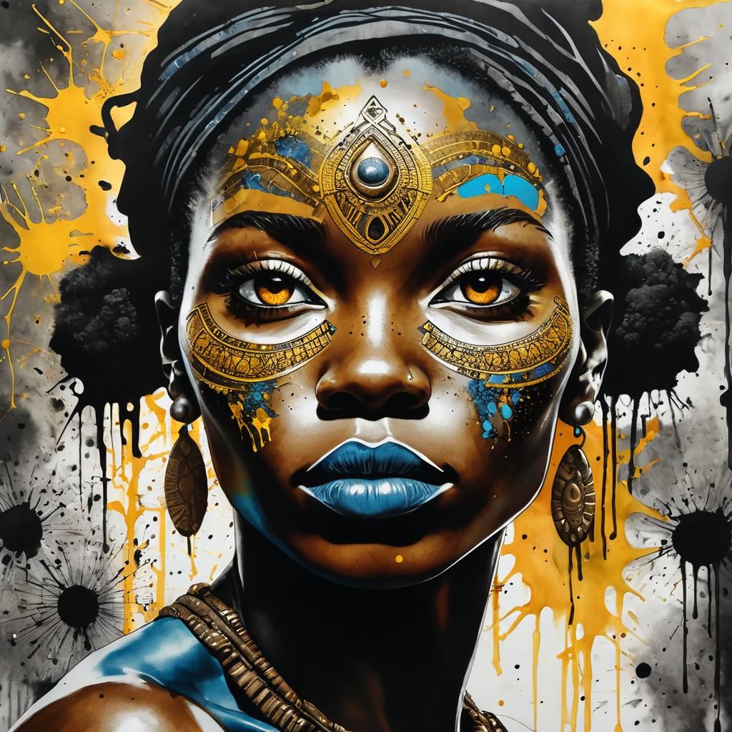 Ink Splatter Painting of African Goddess