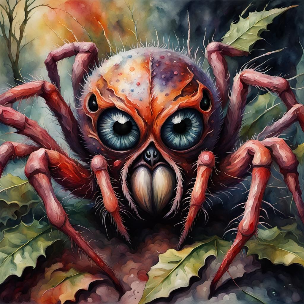 Grotesque Eyeball Spider in Impressionist Style