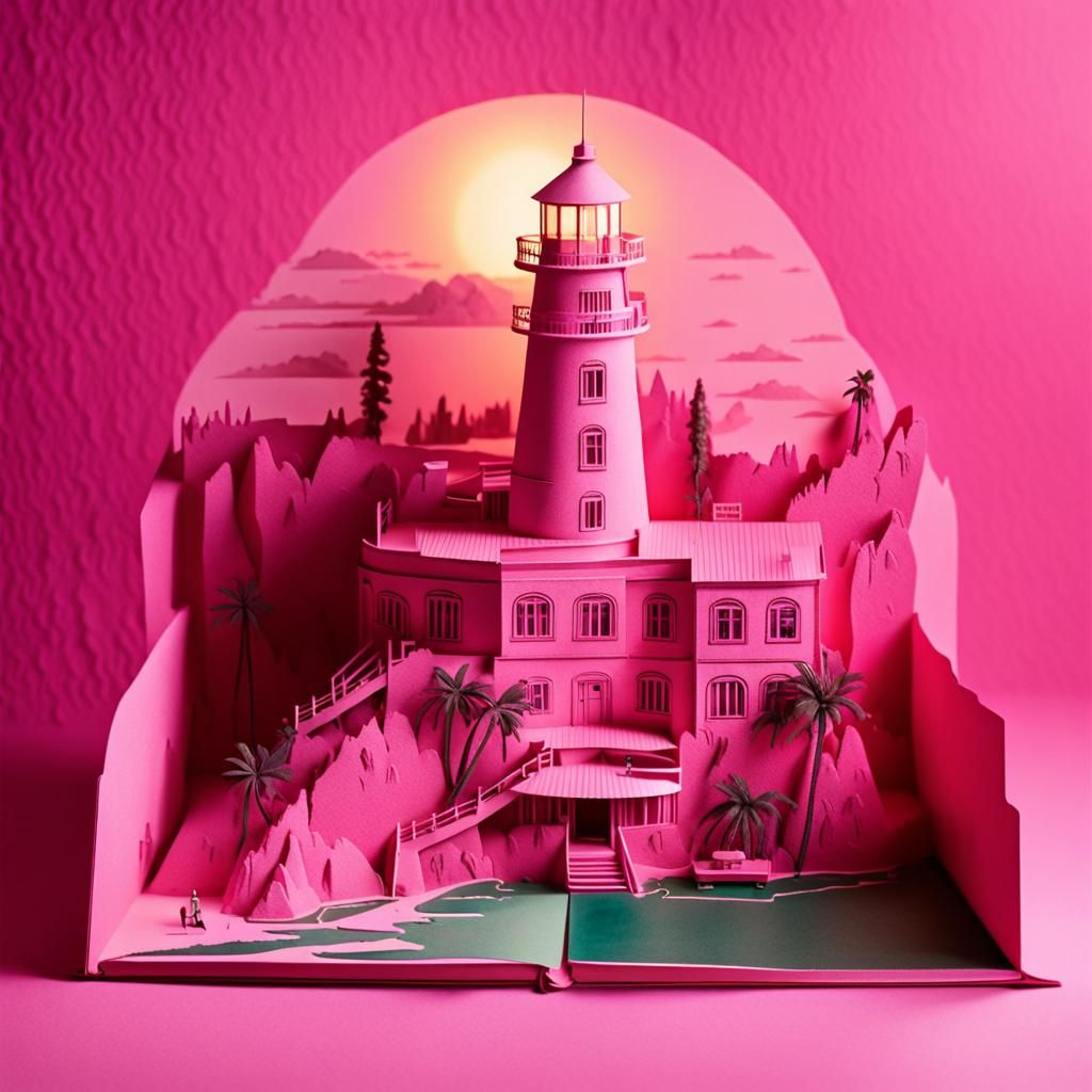 Pink Cliffside Hotel in Wes Anderson Style