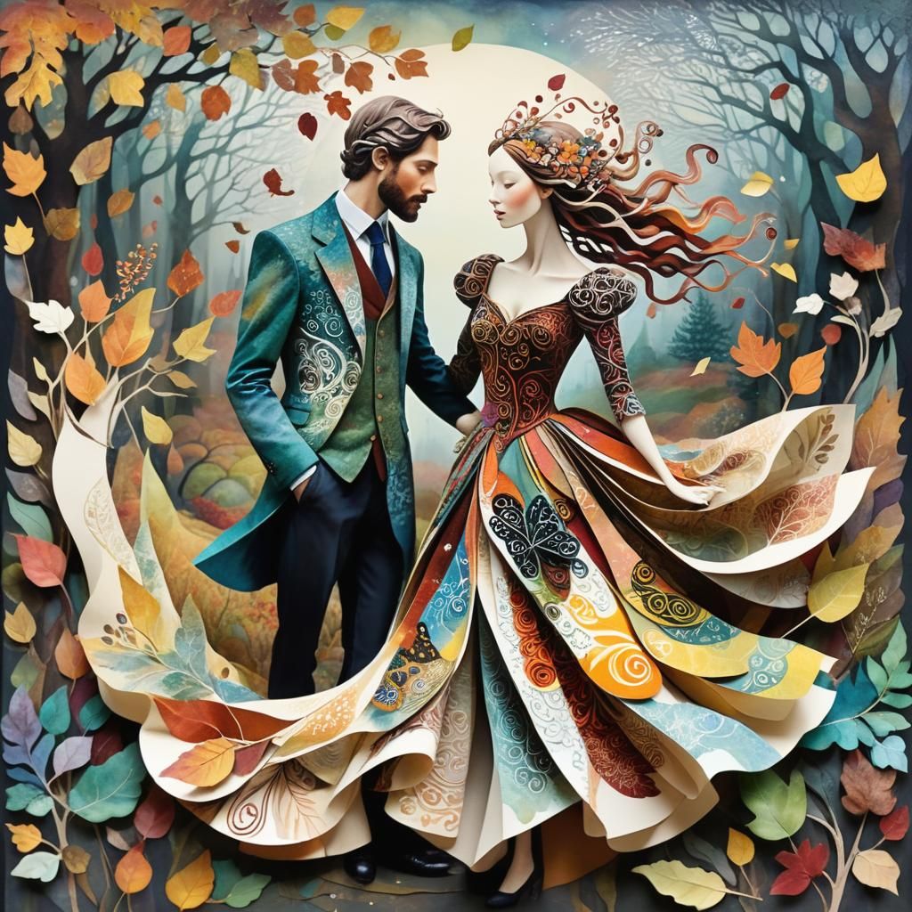 Entwined Souls: A Surreal Botanical Paper Collage