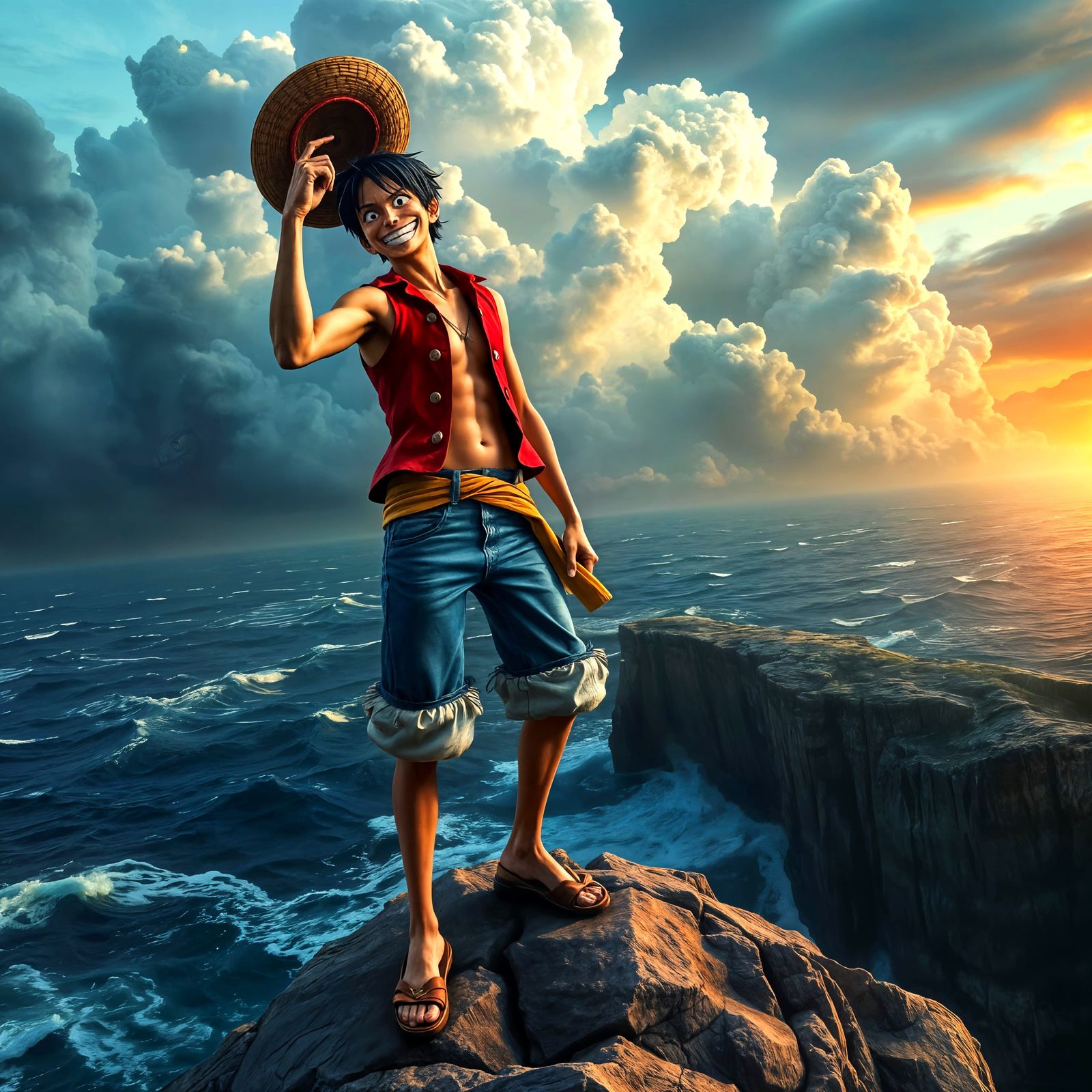 Hyper Realistic Monkey D Luffy in Epic Anime Pose