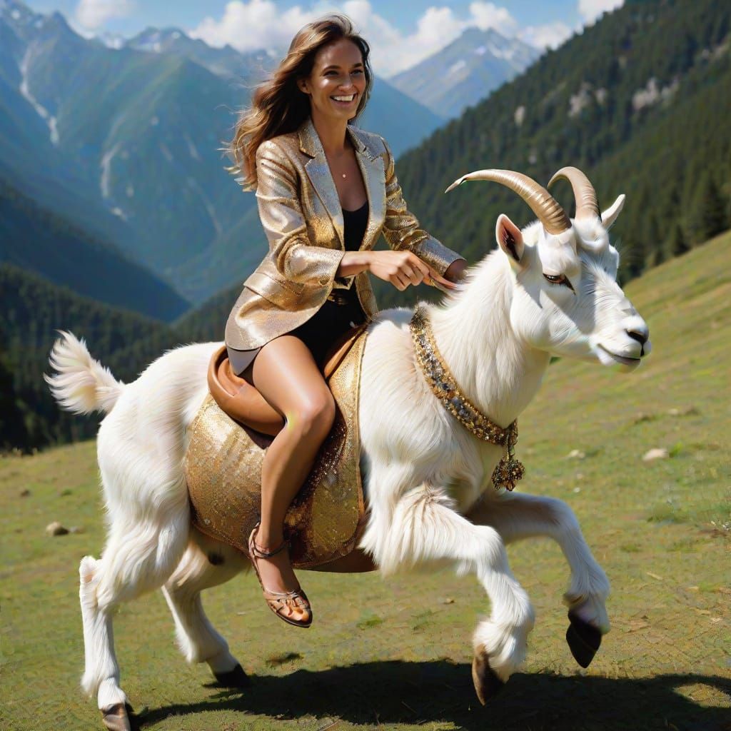 Woman Rides a Glittering Goat