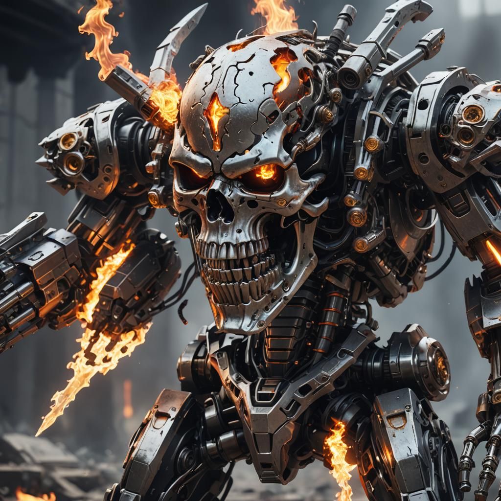 Skull Demon with Firearm in Sci-Fi Style