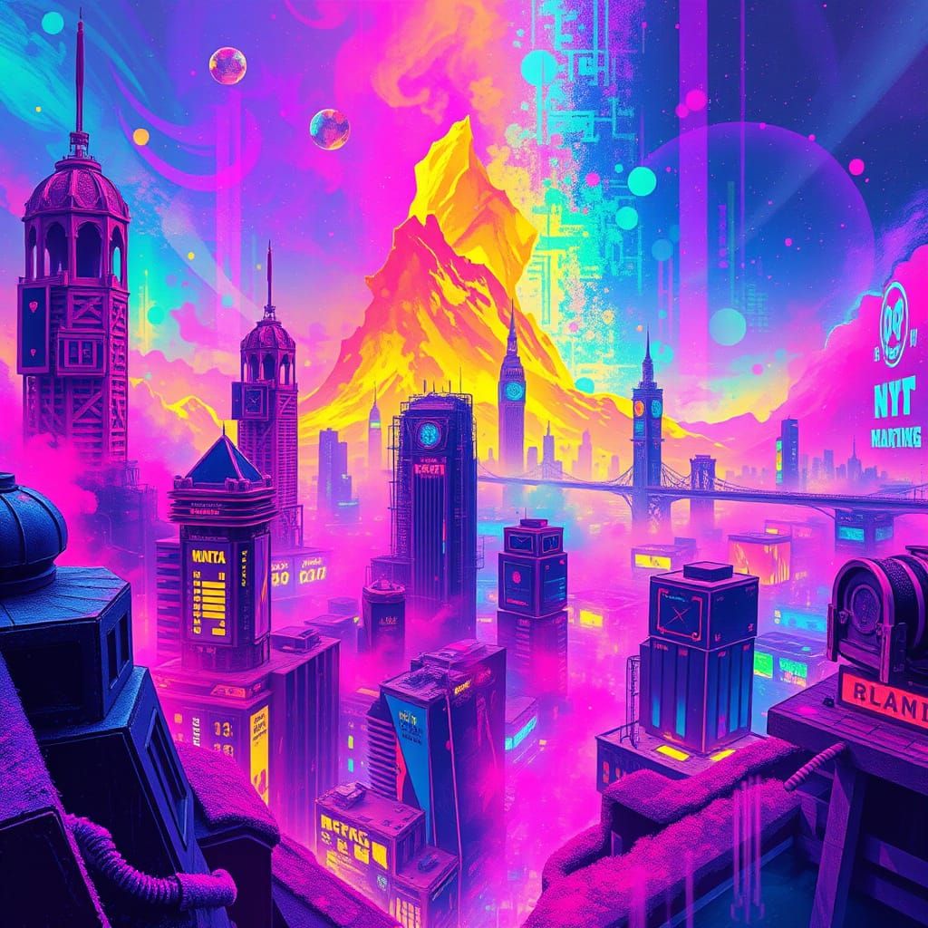 Vibrant Colors Overflowing in Futuristic Dreamscape