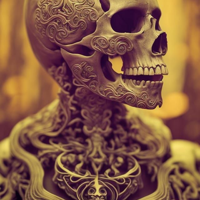 Dystopian Surrealist Skull with Intricate Details