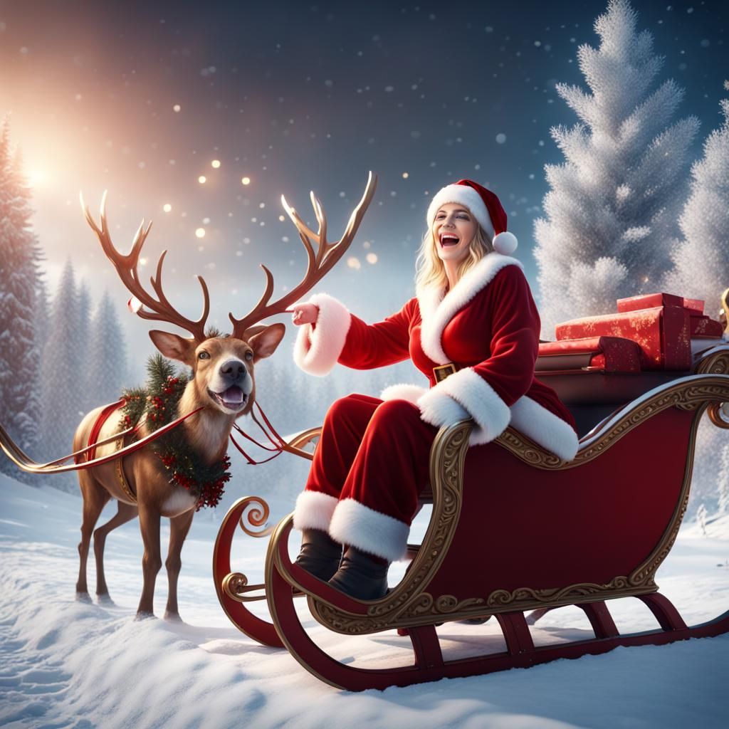 Beautiful  female Santa on her Sleigh ,