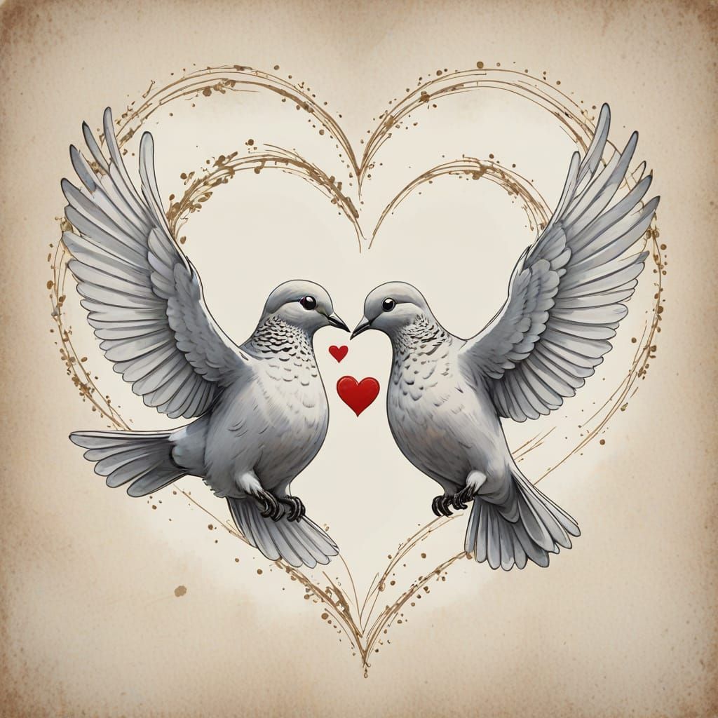 Doves Unite in Heart-Shaped Flight