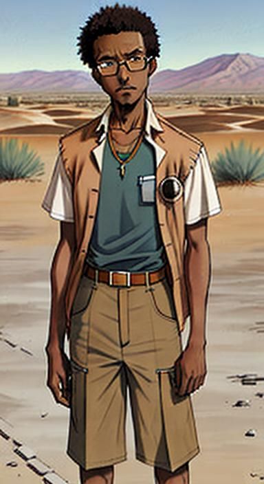 Somali-American Teen in Desert: Pen and Ink Sketch