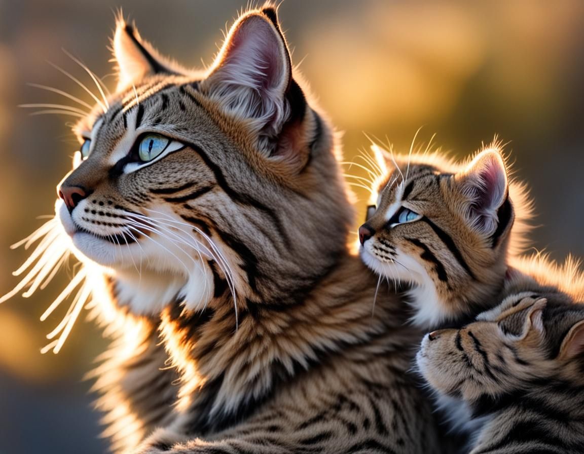 Loving Andean Mountain Cat and Cub