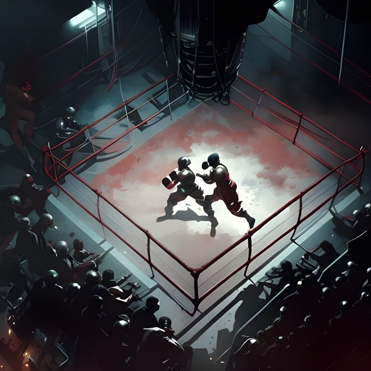 Astronaut Boxers Fight in Crowded Stadium