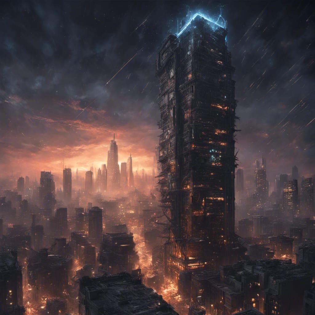 Post-Apocalyptic Cityscape at Night: Fantasy Concept Art