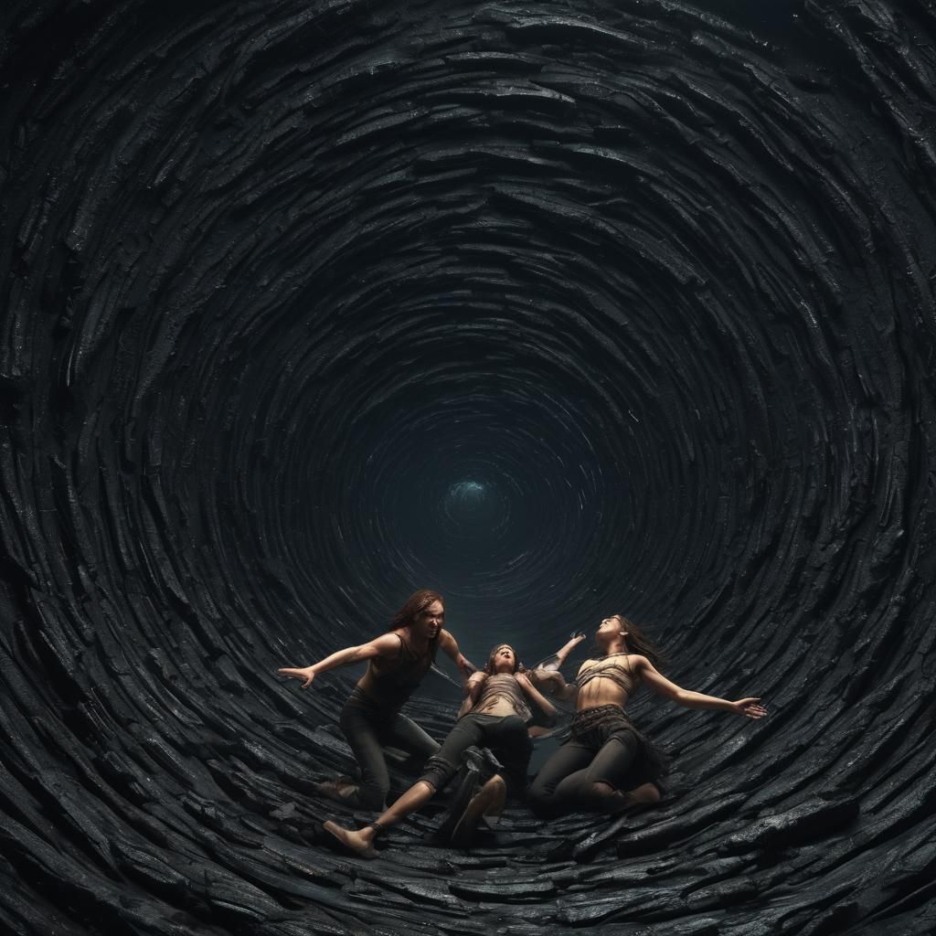 Desperate Duo Drawn into Vortex: Dark Fantasy Art