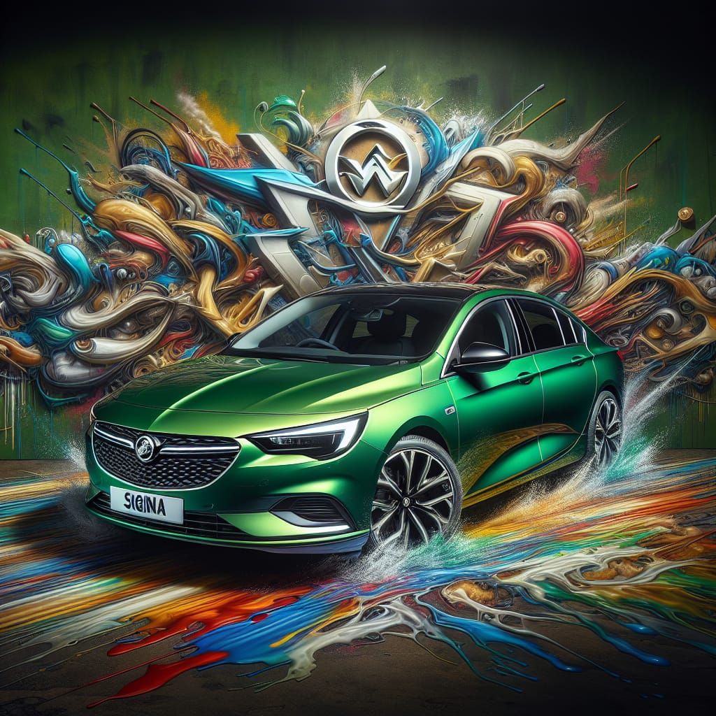 Green Vauxhall Insignia with Urban Graffiti Art