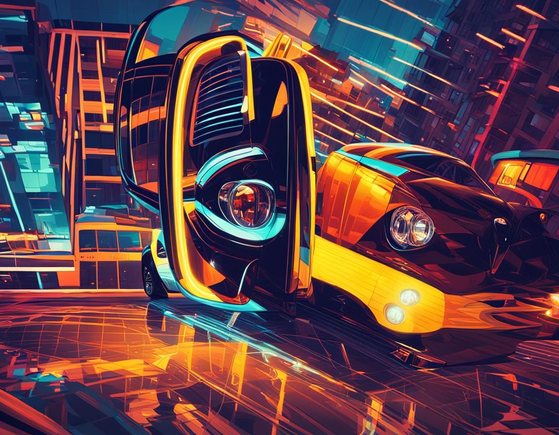 Retro Futuristic Fusca in Neon Cityscape