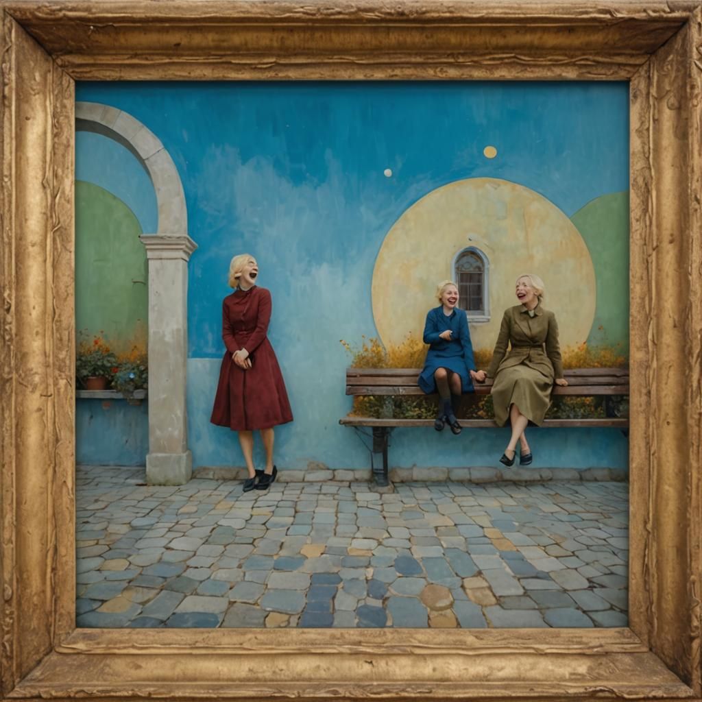 Sisters' Laughter: Detailed Hyperrealistic Portrait