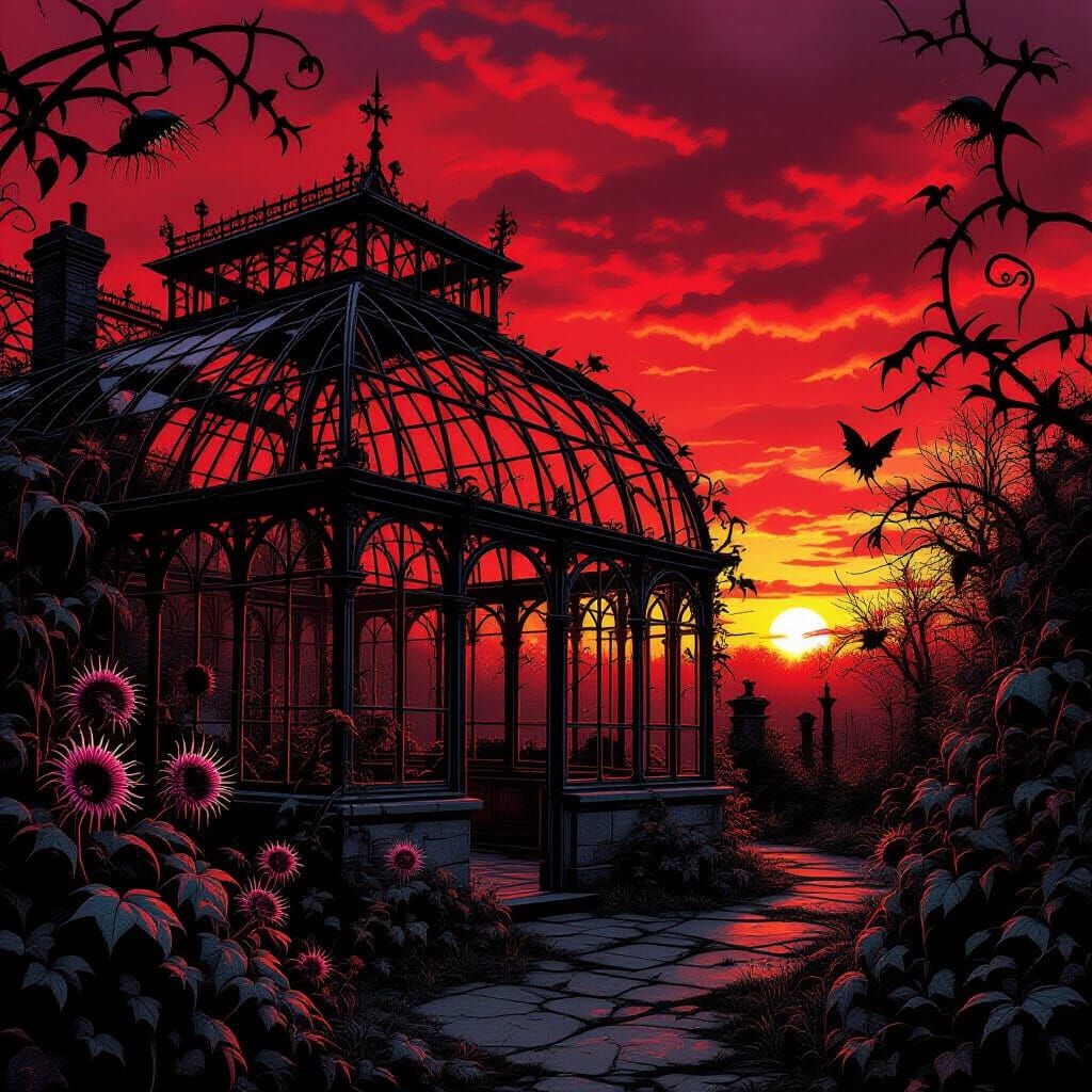 Gothic Victorian Greenhouse with Thorny Vines