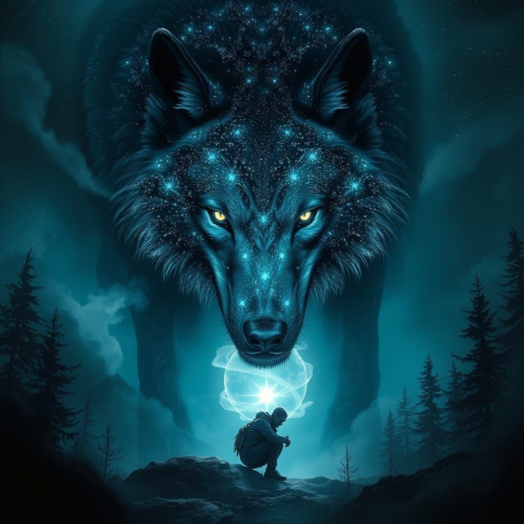 Celestial Wolf Masterpiece in Dark Fantasy Style