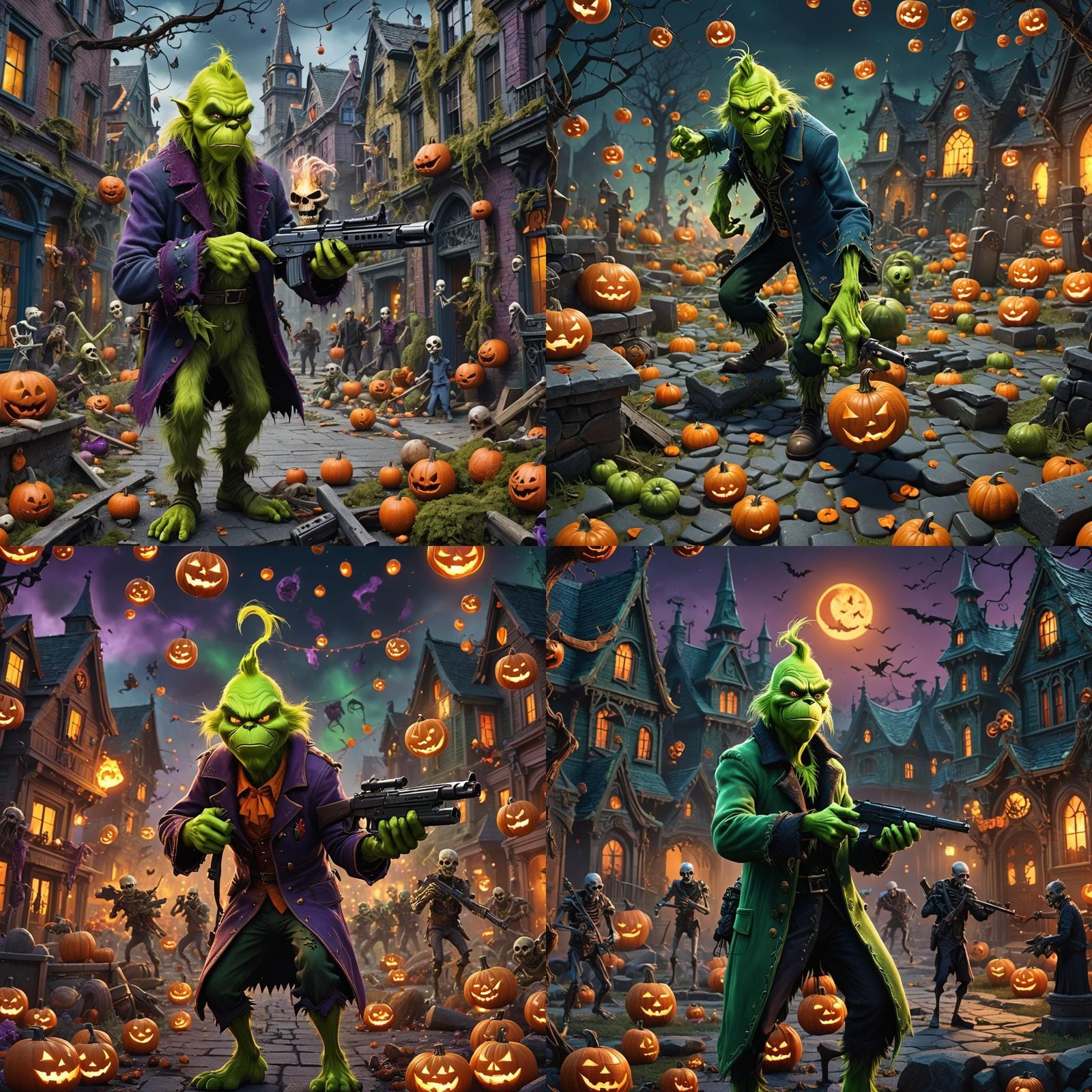 Grinch Shoots Skeletons Stealing Halloween: Matte Painting
